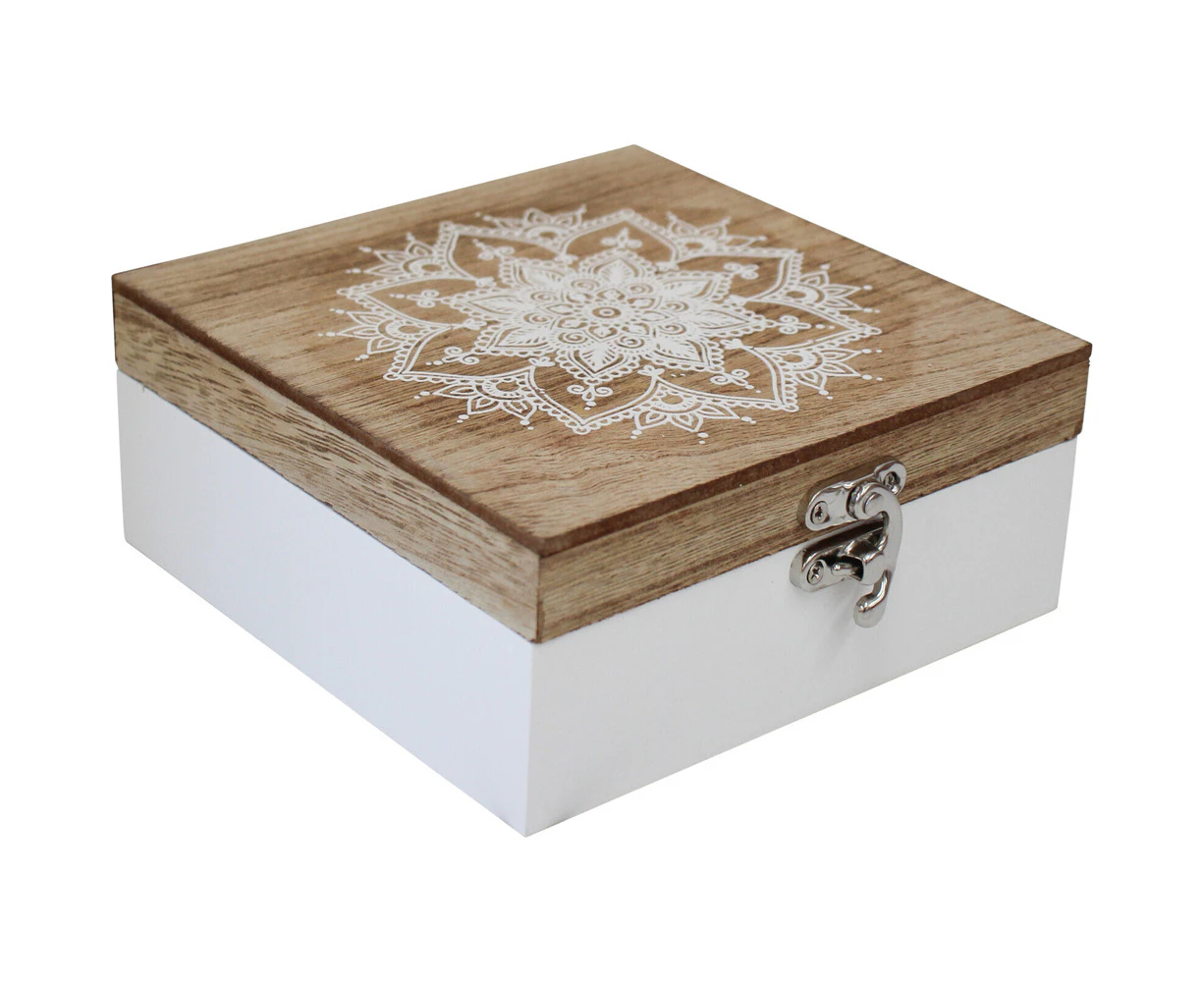 LVD MDF 14cm Mandala Storage Jewellery Box Accessory Organiser Square White/NTL