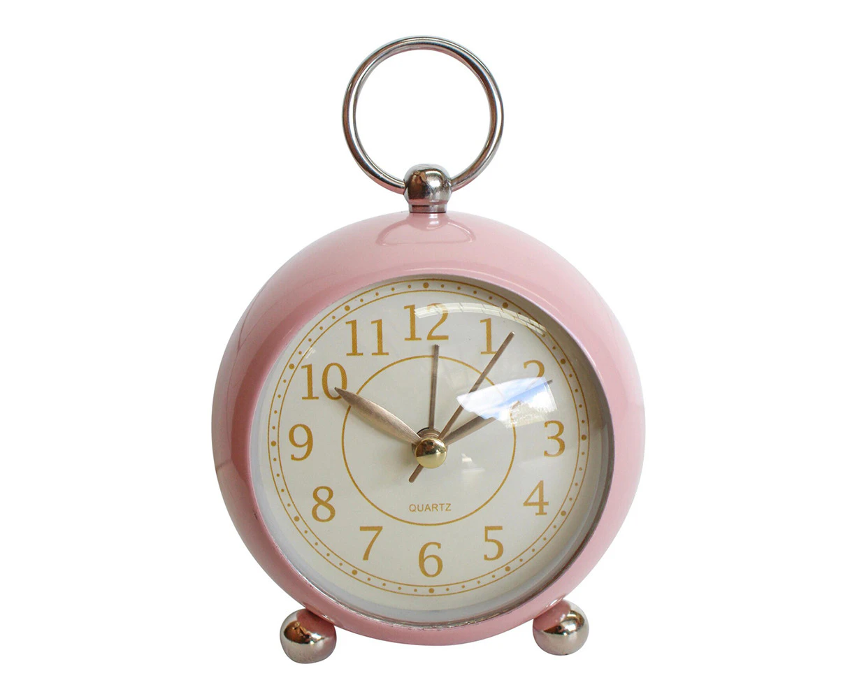 Round Metal Glass Petite 13cm Alarm Clock Bedside Analogue Home Desk Decor Pink