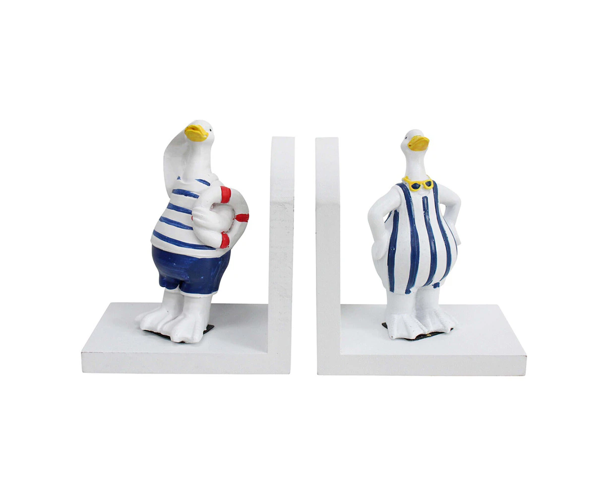 2pc Beach Duck 27.5cm Bookends MDF Book Holder Home Organiser Tabletop Decor