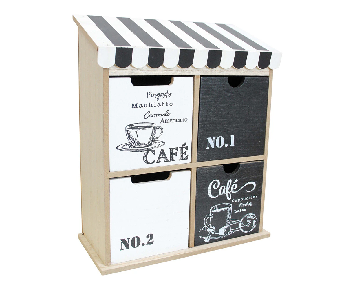 Quad Cafe MDF 28cm Drawers Home/Kitchen Countertop Coffee/Teabags Organiser