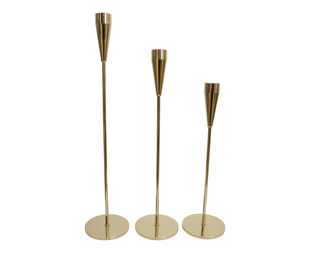 3pc Metal 26/31/36cm Stick/Taper Candle Holder Display Home Room Decor Set Gold