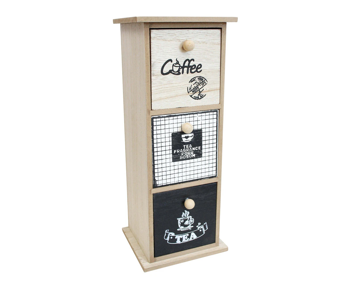 Triple Cafe MDF 31.5cm Drawers Home/Kitchen Decorative Coffee/Teabags Organiser