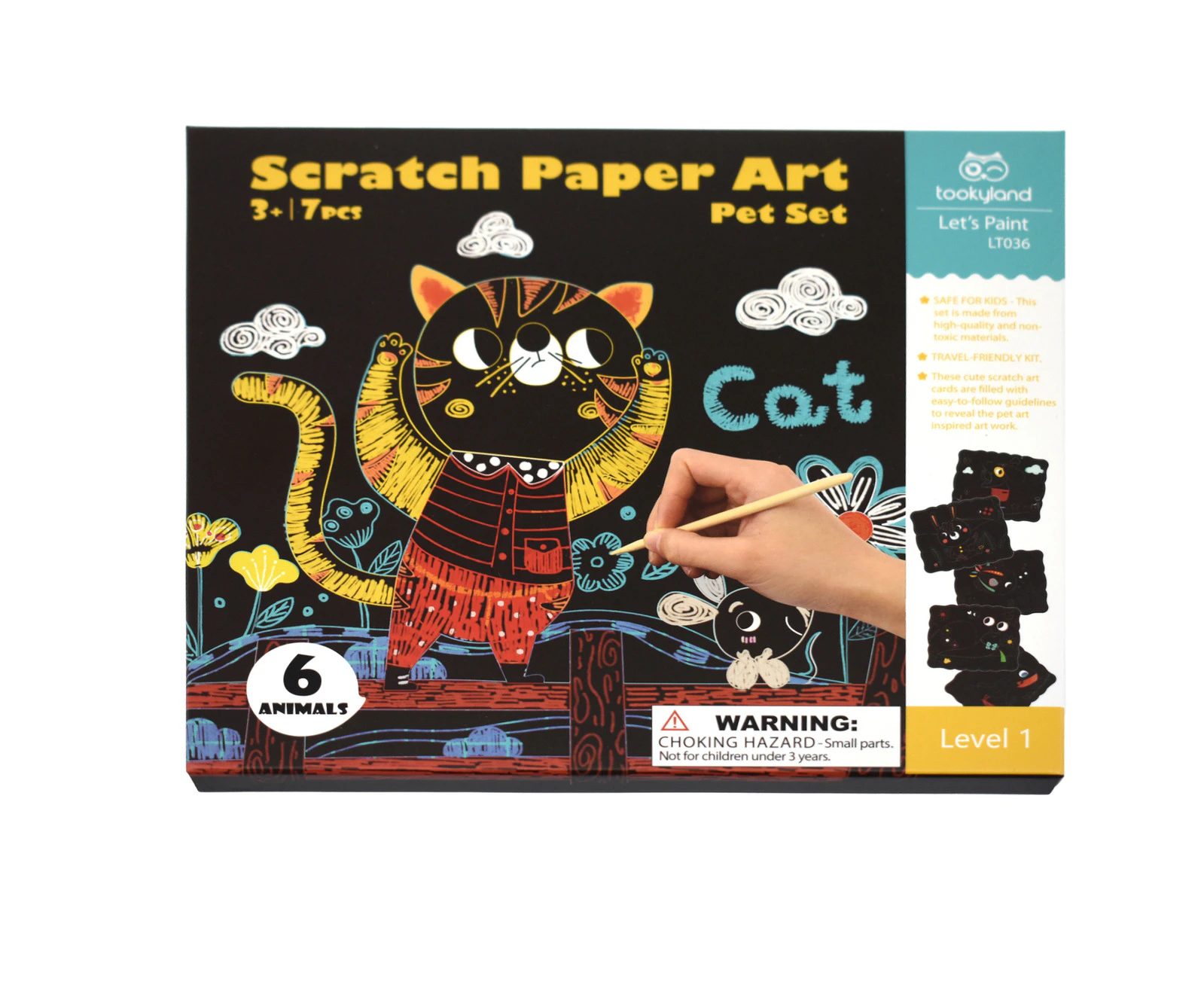 7pc Tookyland Kids Scratch Paper Art Pet Set Craft Activity Fun Play Toy Kit 3+