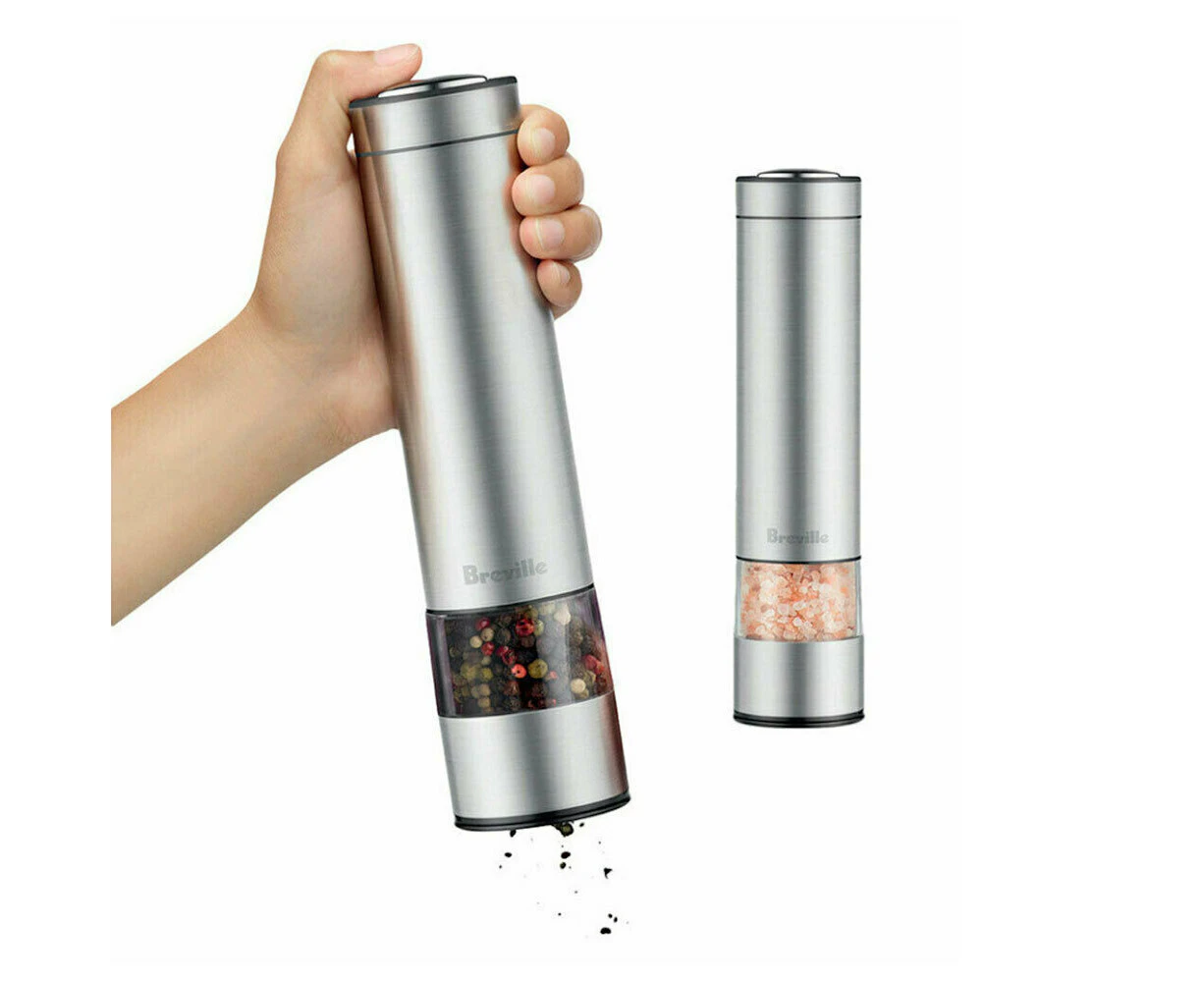 2pc Breville 23cm Electric Stainless Steel Salt & Pepper Grinders/Mill/Shaker