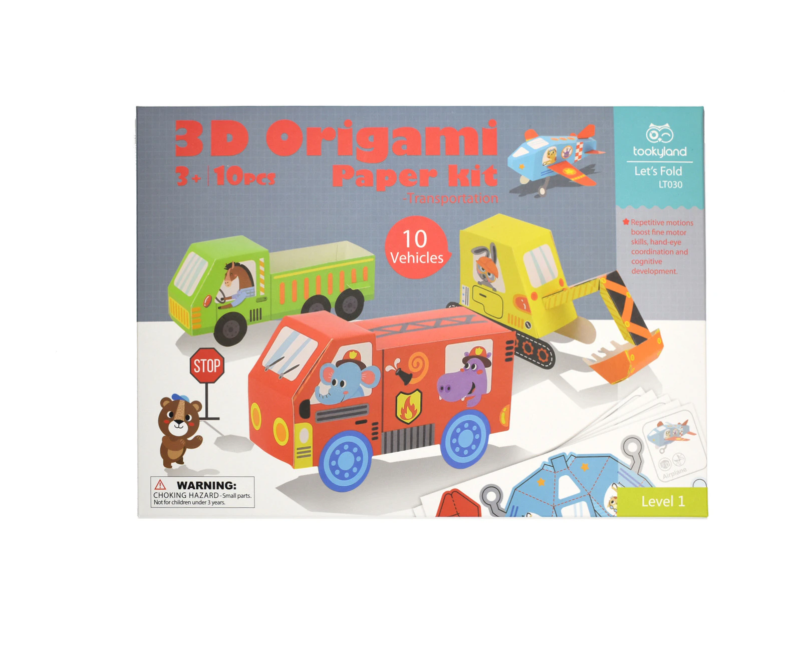 10pc Tookyland Kids 3D Origami Paper Model Vehicles Craft Kit Activity Toy 3+