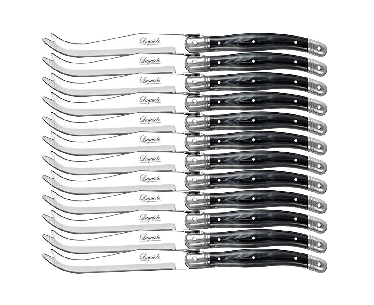 12pc Laguiole Etiquette 23.5cm Stainless Steel Cheese Knife Cutlery Marble BLK