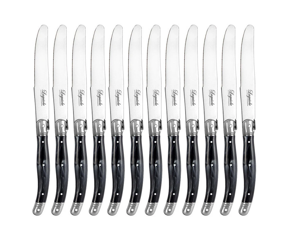 12pc Laguiole Etiquette 23.5cm Stainless Steel Cheese Knife Cutlery Marble BLK