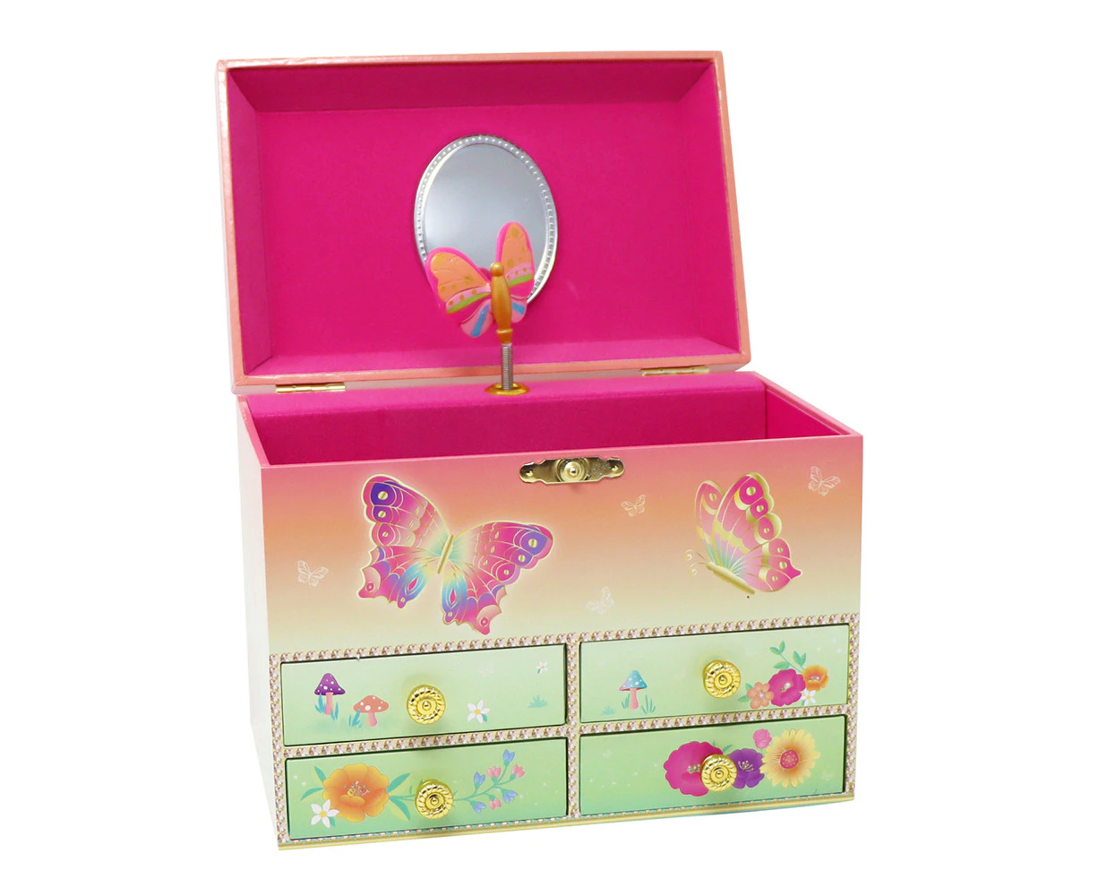 Pink Poppy 19cm Rainbow Butterfly Medium Musical Storage Jewellery Drawer Box 3+