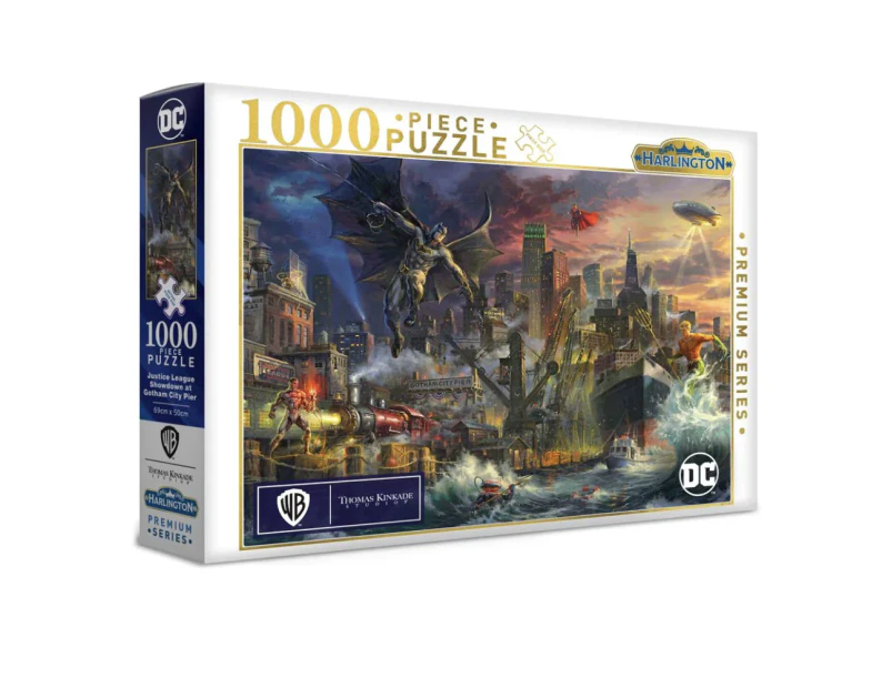 1000pc Harlington Thomas Kinkade Puzzle Justice League Showdown 8y+ 69x50cm