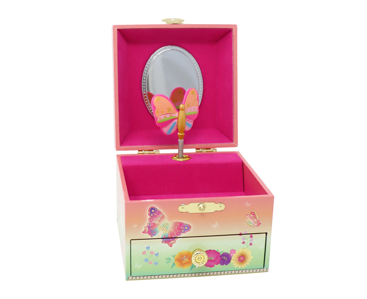 Pink Poppy 10.5cm Rainbow Butterfly Musical Jewellery Storage Drawer Box S 3y+