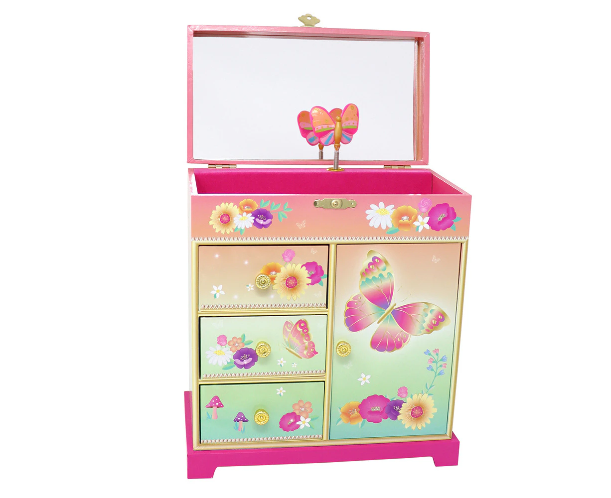 Pink Poppy 25.5cm Rainbow Butterfly Large Music Storage Jewellery Drawer Box 3y+