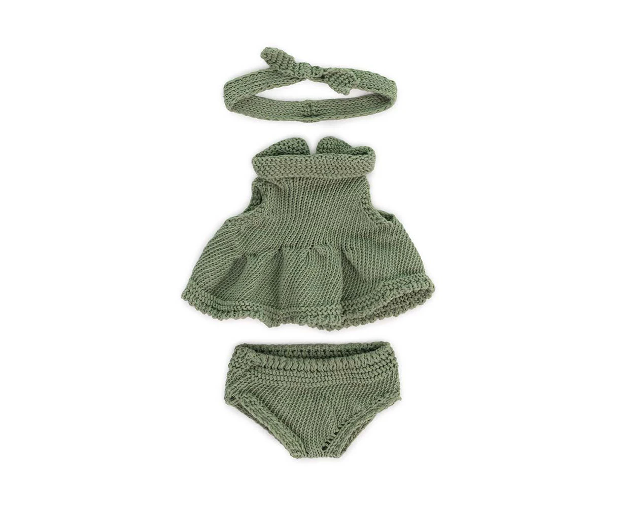 3pc Miniland Clothing Eco Doll Knitted Dress & Hairband Costume For 21cm Doll 3+