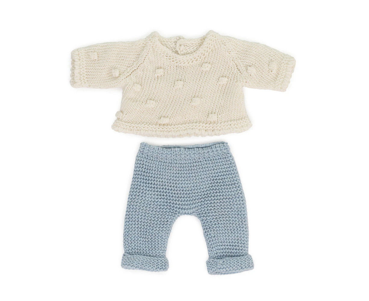 2pc Miniland Clothing Eco Knitted Sweater & Trousers Costume For 21cm Doll 3y+