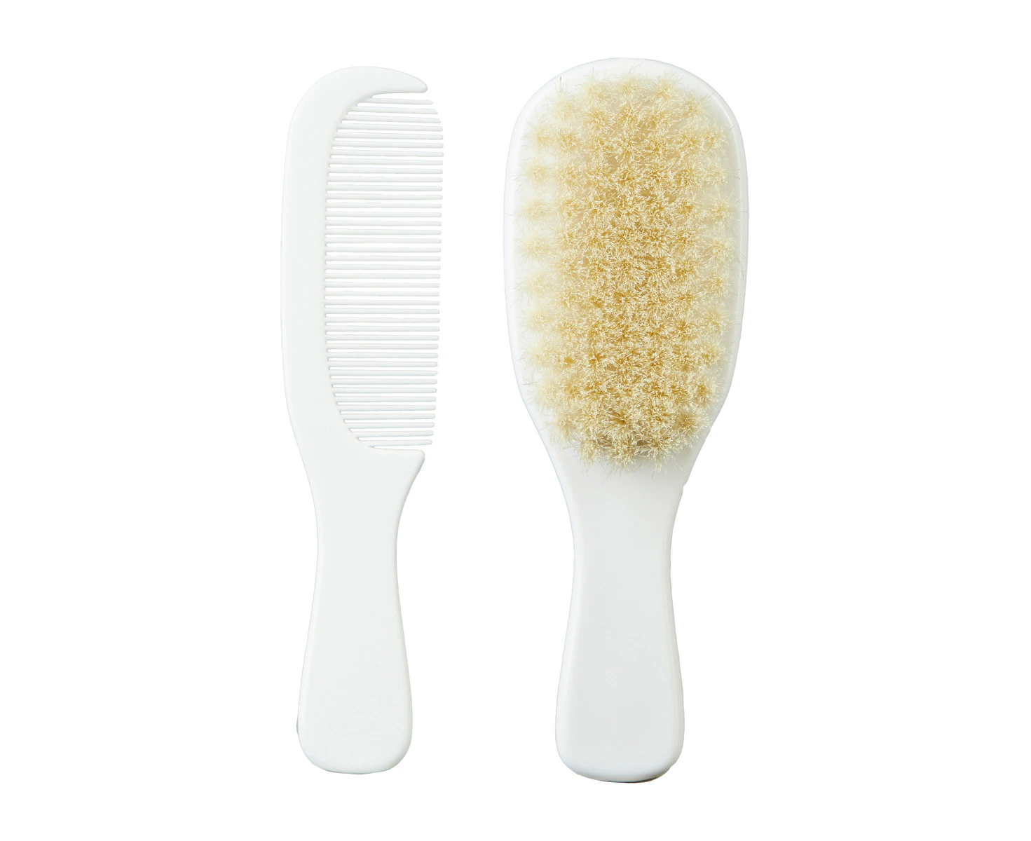 Mininor Comb & Brush Set Baby/Infant Soft Natural Bristles Hair Care 0m+ White