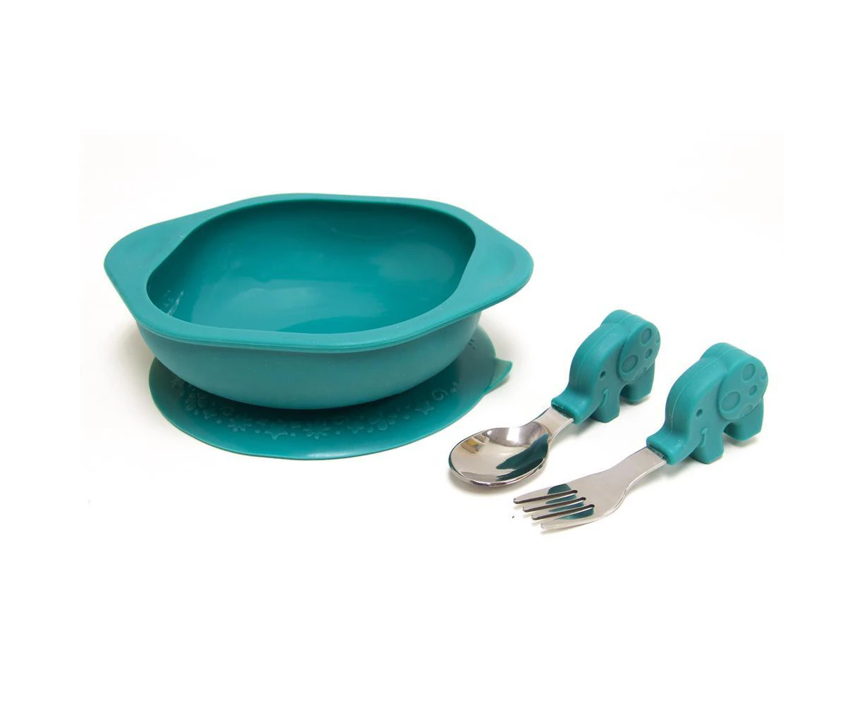 Marcus & Marcus Toddler Mealtime Bowl/Fork/Spoon Set Kids 18m+ Green Elephant