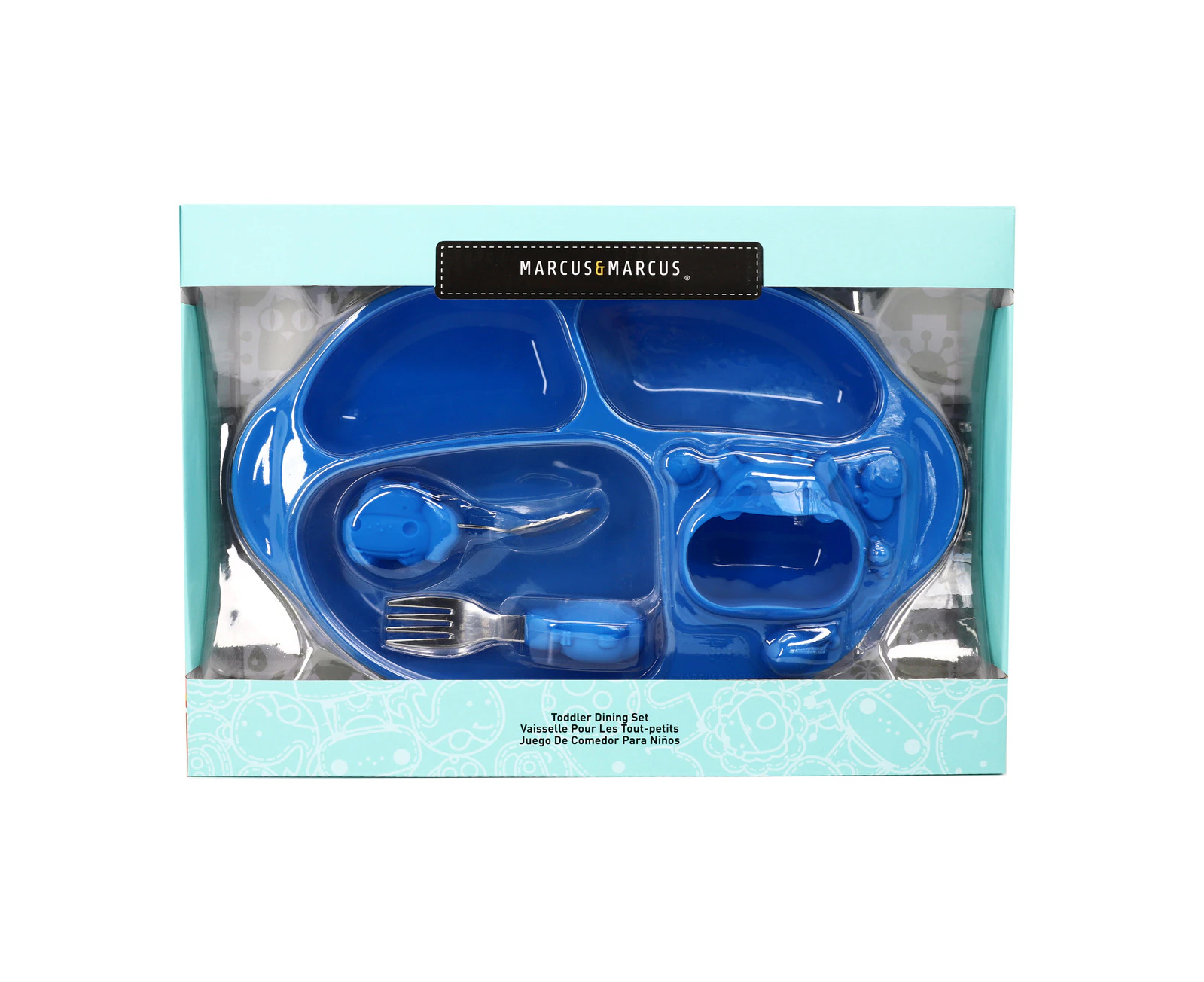 Marcus & Marcus Toddler/Child Silicone Dining Plate Set Blue Hippo Lucas 18m+