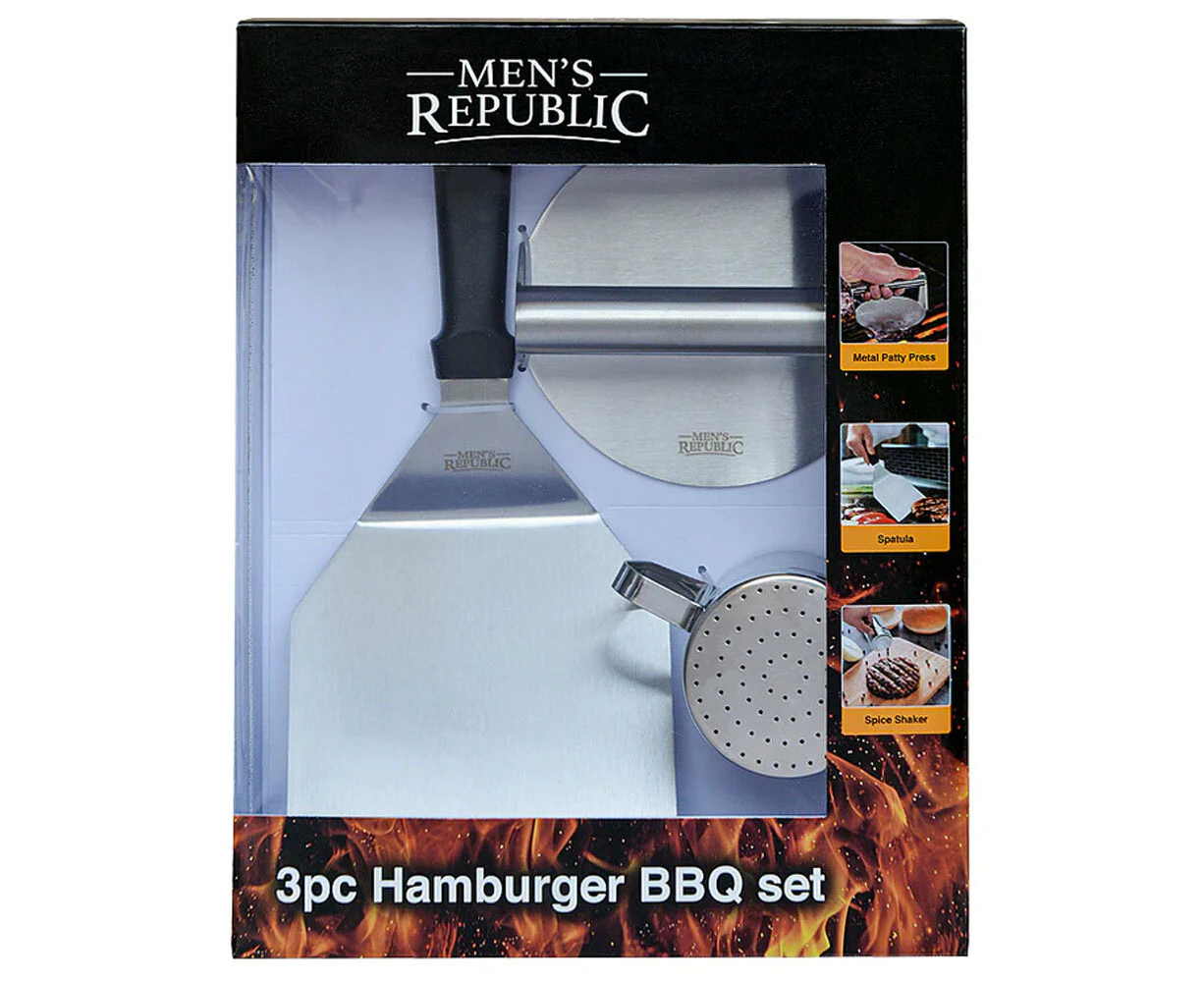 3pc Men's Republic Premium Hamburger BBQ Stainless Steel Tools Grilling Set