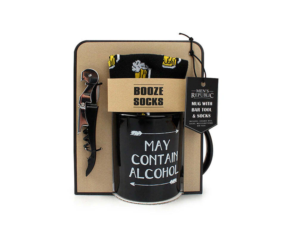 Men's Republic Drinking/Coffee Mug/Socks/Multi Tool May Contain Alcohol Gift Set