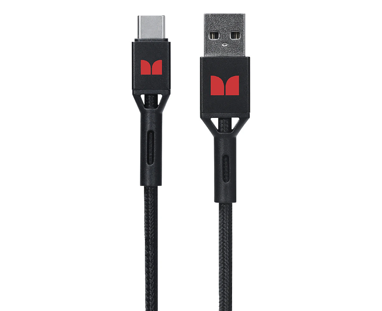 Monster Braided 1.2M USB-C to USB-A Phone Charging/Sync Power/Data Cable Black