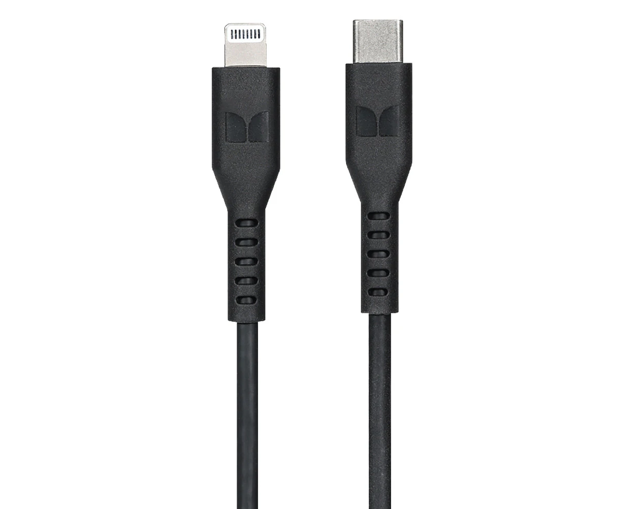 Monster 1.2M MFI-Certified Lightning to USB-C Charging/Sync Cable For iPhone BLK