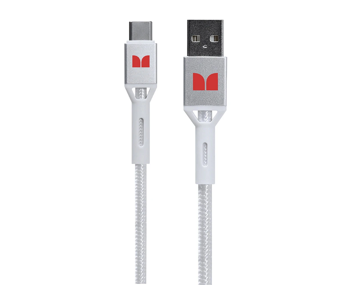 Monster Braided 1.2M USB-C to USB-A Phone Charging/Sync Power/Data Cable White