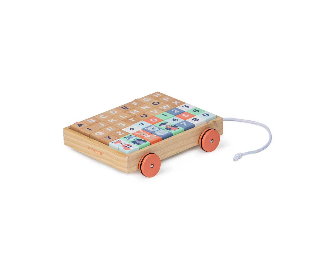 Moover 26cm Wooden Blocks Pull Wagon w/ Wheels Baby/Toddler 12m+ Vehicle Toy