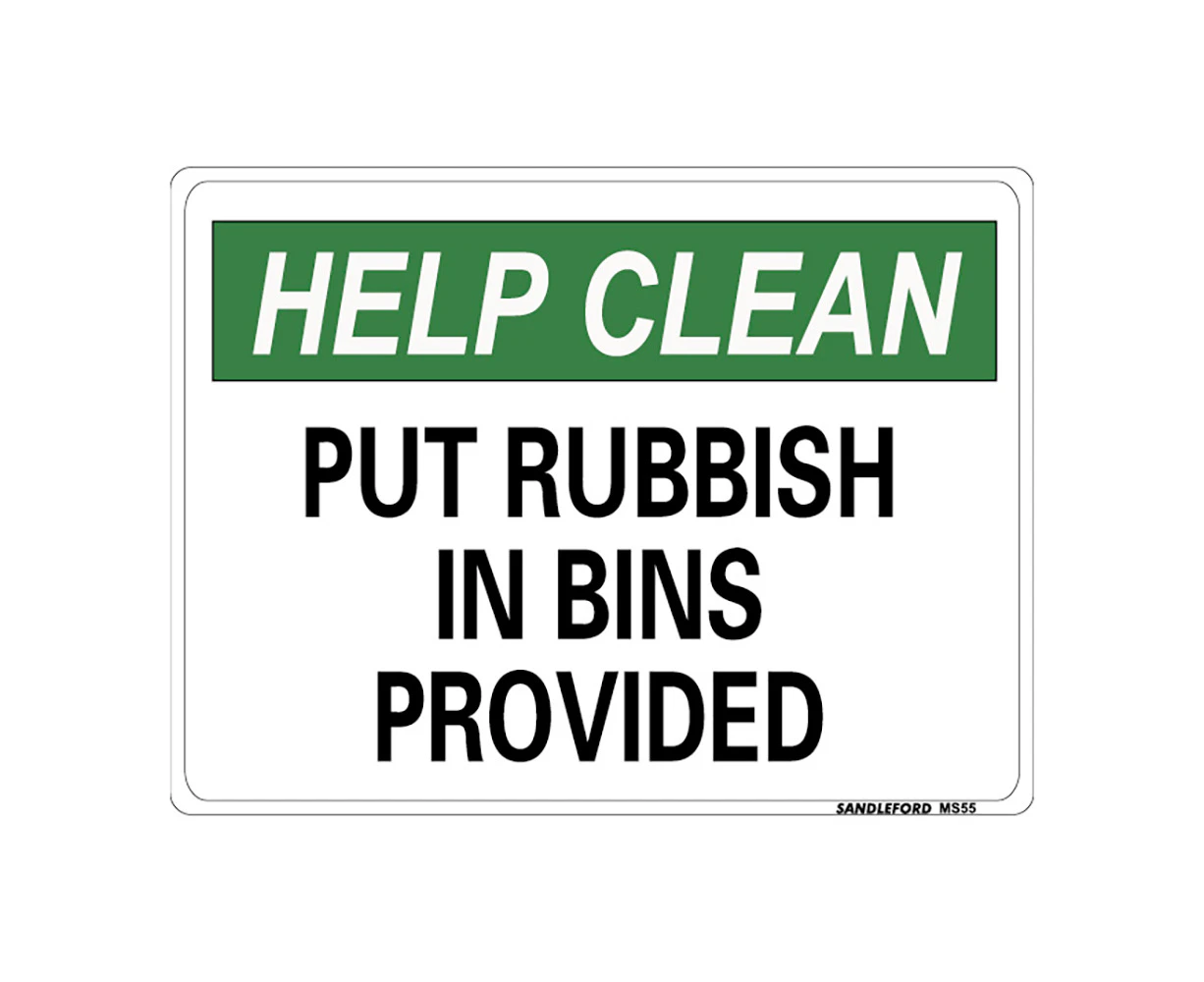 Put Rubbish In Bins Provided 225x300mm Sign Polypropylene Wall/Door Mountable