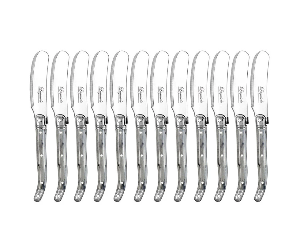 12pc Laguiole Etiquette 15.5cm Stainless Steel Pate Knife Cutlery Marble White