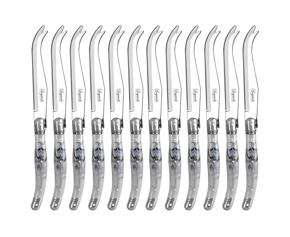 12pc Laguiole Etiquette 23.5cm Stainless Steel Cheese Knife Cutlery Marble WHT