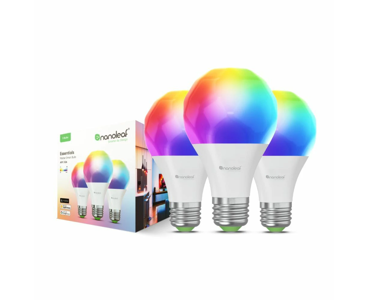 3PK Nanoleaf Essentials Matter Smart Bulb E27 Colour Changing LED Dimmable Light