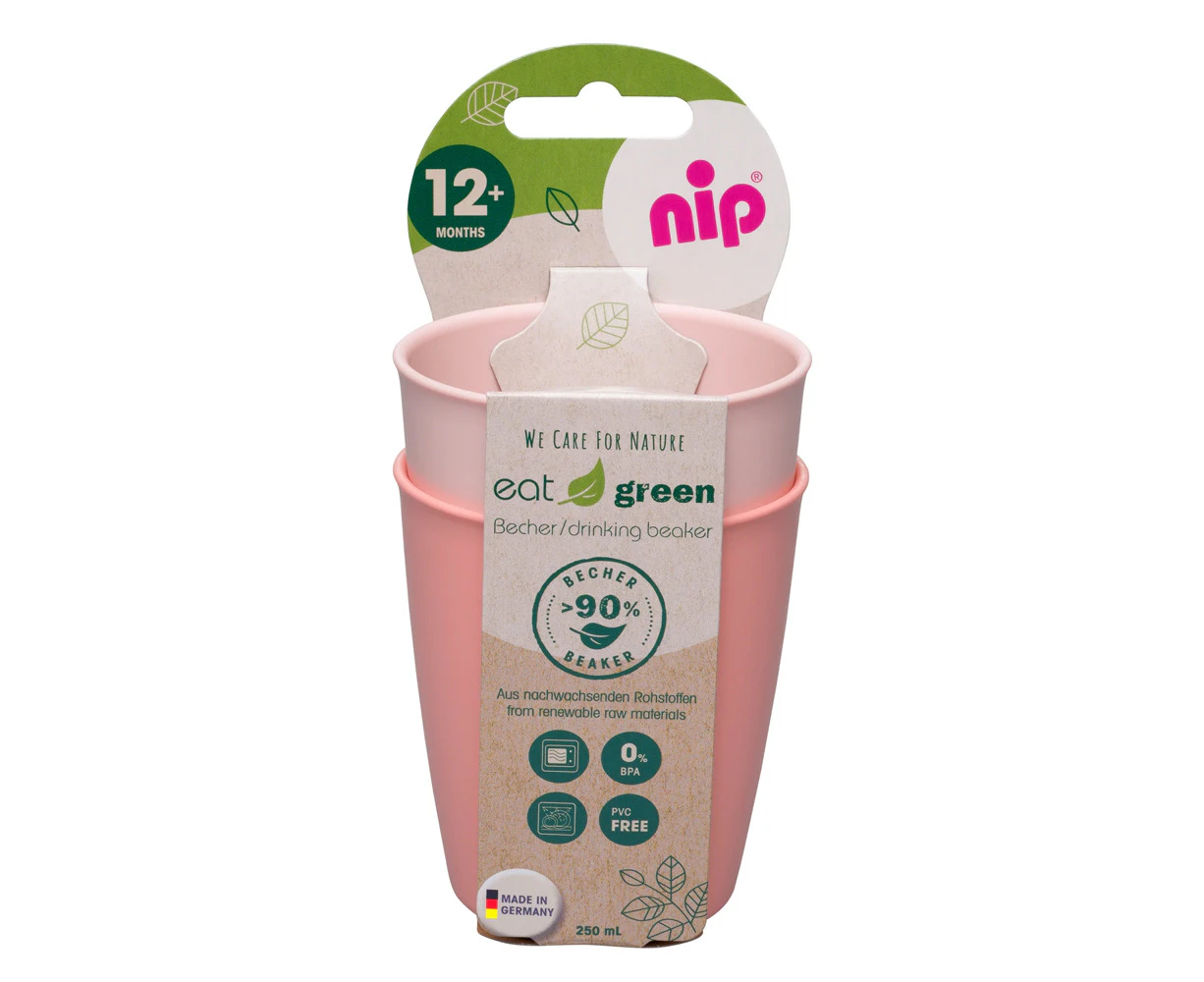 2pc Nip Baby/Infant/Toddler Eat Green BPA/PVC Free Drinking Beaker Cup Pink 12m+