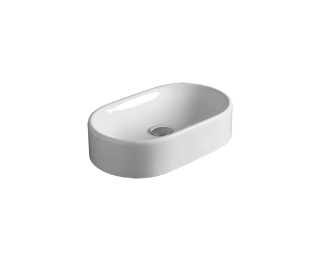 Simas FL13 Flow Ovale Ceramic Counter-Top Wash-Basin No Tap Hole Gloss White