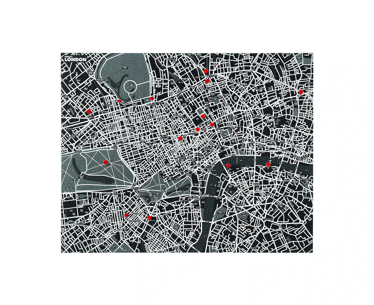 Palomar Pin City London Polymer Felt Home/Office Decor 3x100x80cm w/Red Pins