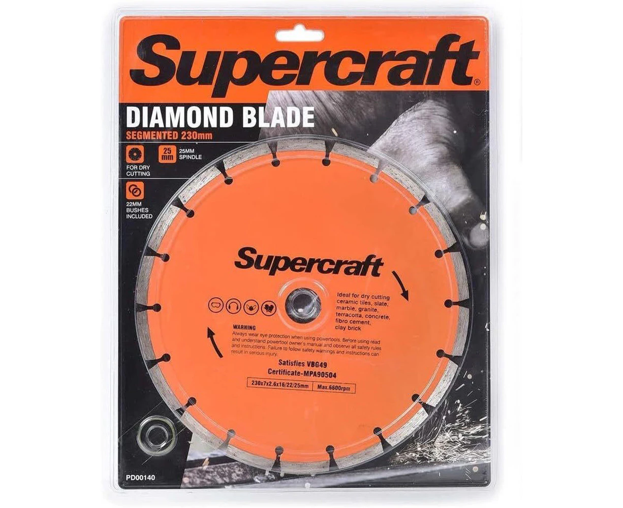 Supercraft Dry Cutting 230mm Diamond Blade Segmented Rim For 25mm Spindle