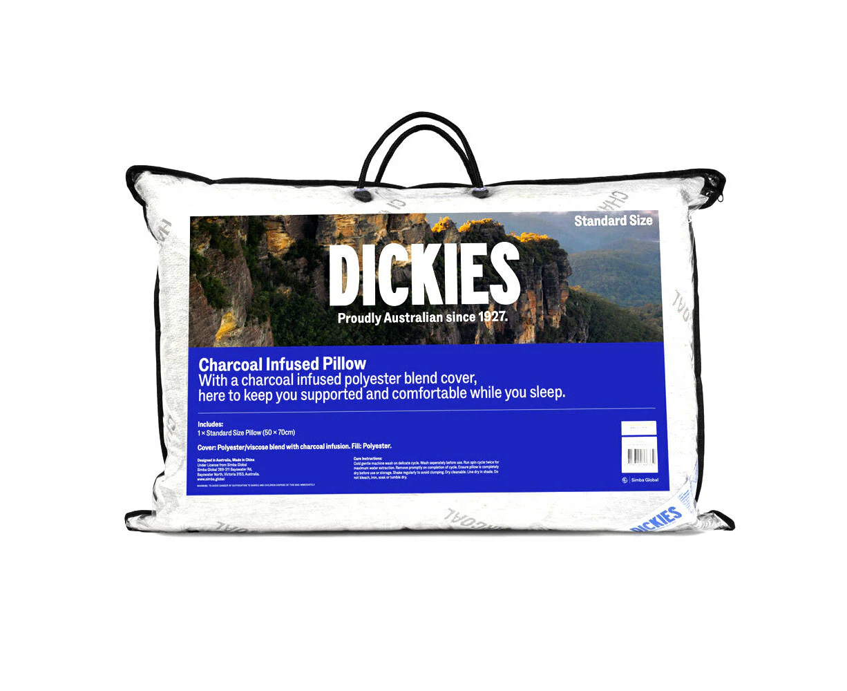 Dickies Charcoal Infused 600GSM Polyester Bed Sleeping Pillow Standard Size Grey