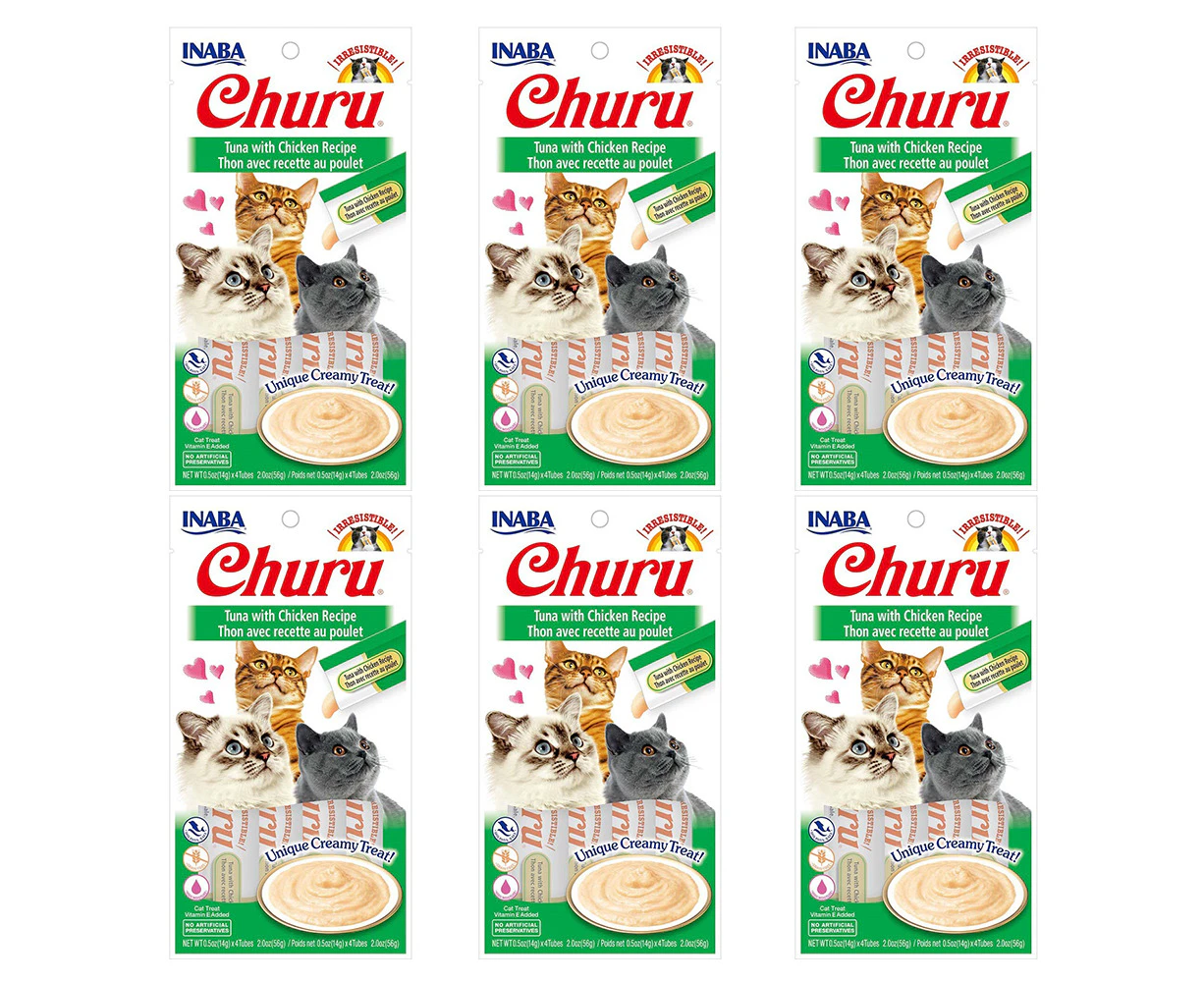 6PK Inaba 56g Churu Tuna w/ Chicken Flavour Recipe Cat/Kitten Pet Food/Meal Pack