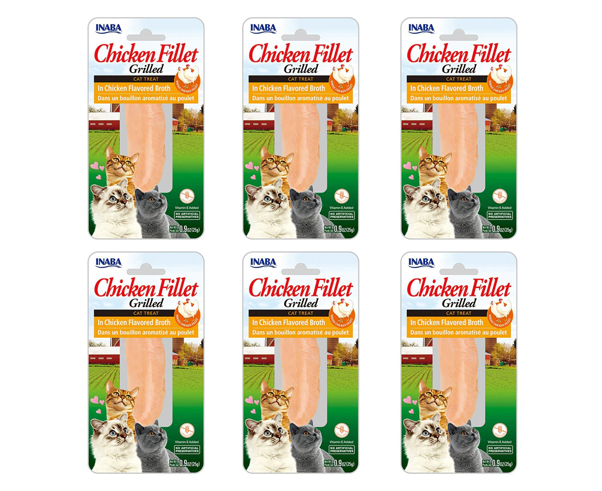 6PK Inaba 25g Grilled Chicken Fillet In Flavoured Broth Cat/Kitten Pet Food Pack