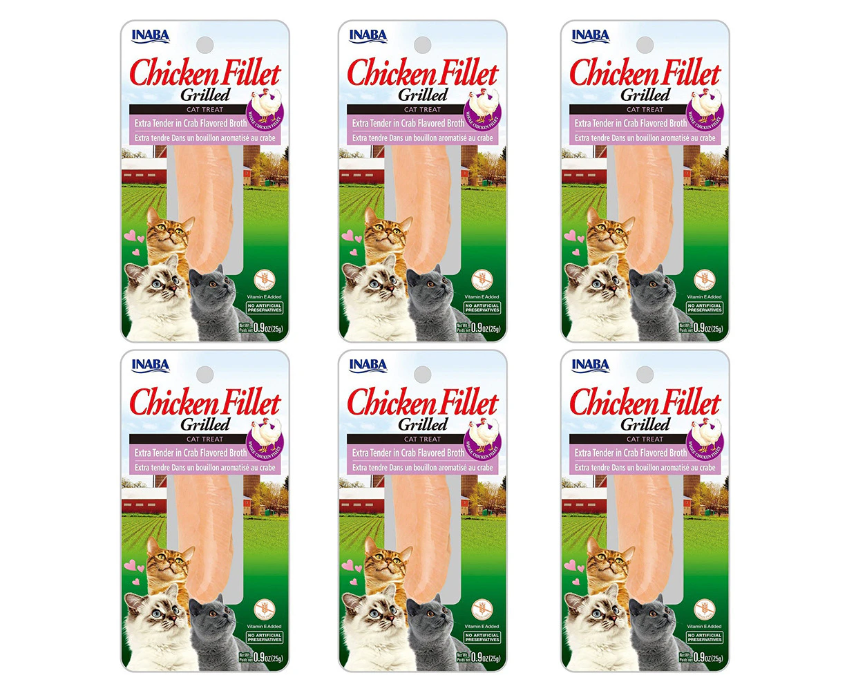 6x Inaba 25g Grilled Chicken Fillet Tender in Crab Flavoured Broth Cat Food Pack