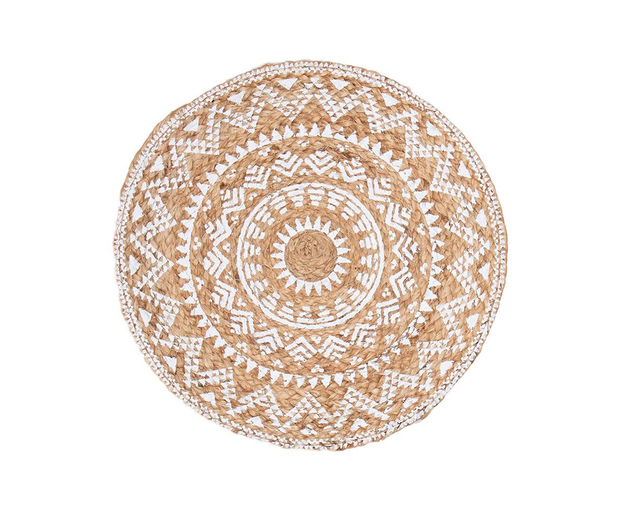 4PK DWBH 38cm Jute Printed Placemat Dinning Tableware Round Mat/Pad Home White