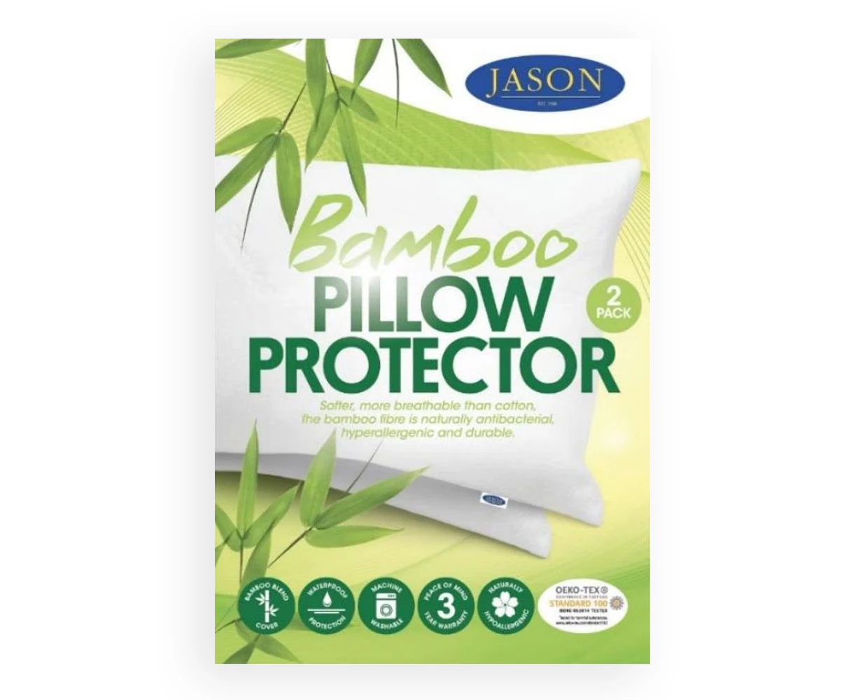 2PK Jason Rectangle Bamboo Blend Waterproof Soft Pillow Protector Cover White