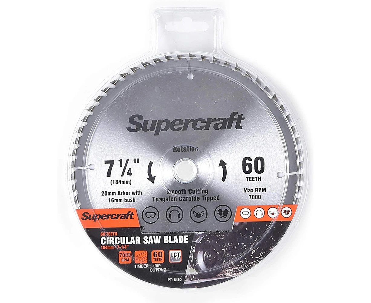 Supercraft Circular Saw Blade Tungsten-Carbide Tip 184mm/ 7-1/4'' 60 Tooth