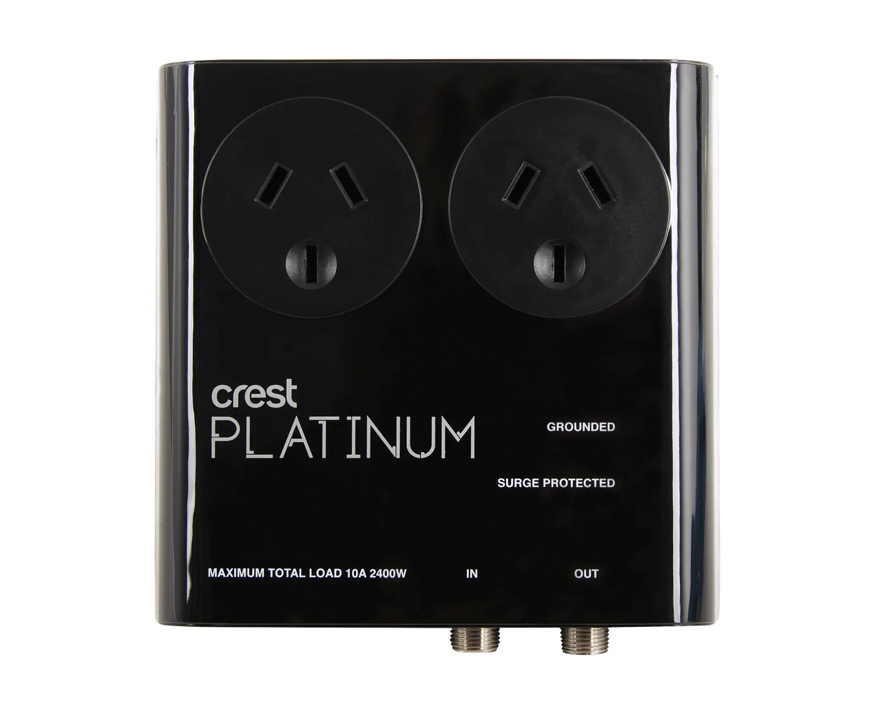 Crest Platinum 2-Socket 2400W Surge Equipment Protector Plus Adapter Plug Black