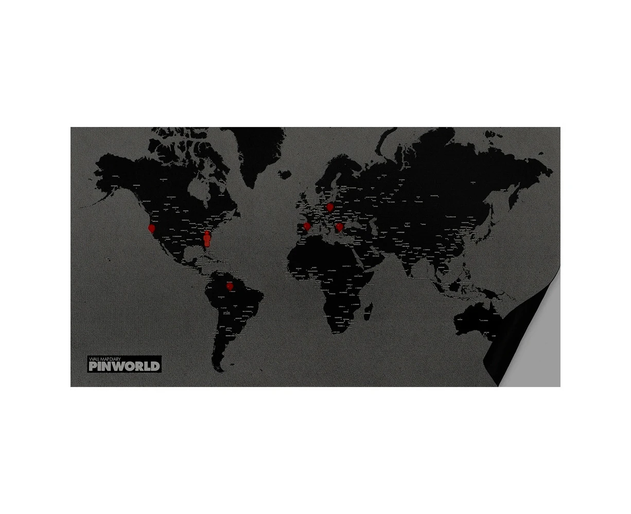 Palomar Pin World Country Map Wall Hanging Felt Decor 3x100x80cm w/Red Pins BLK