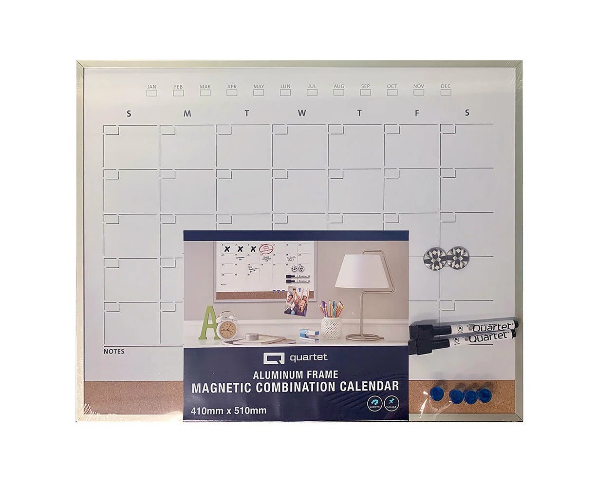 Quartet Magnetic Combination Monthly Calendar Board Home/Office/School w/Markers