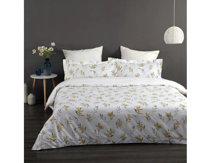 Onkaparinga King Bed/Bedroom Printed Cotton Quilt Cover Set w/Pillowcases Wattle