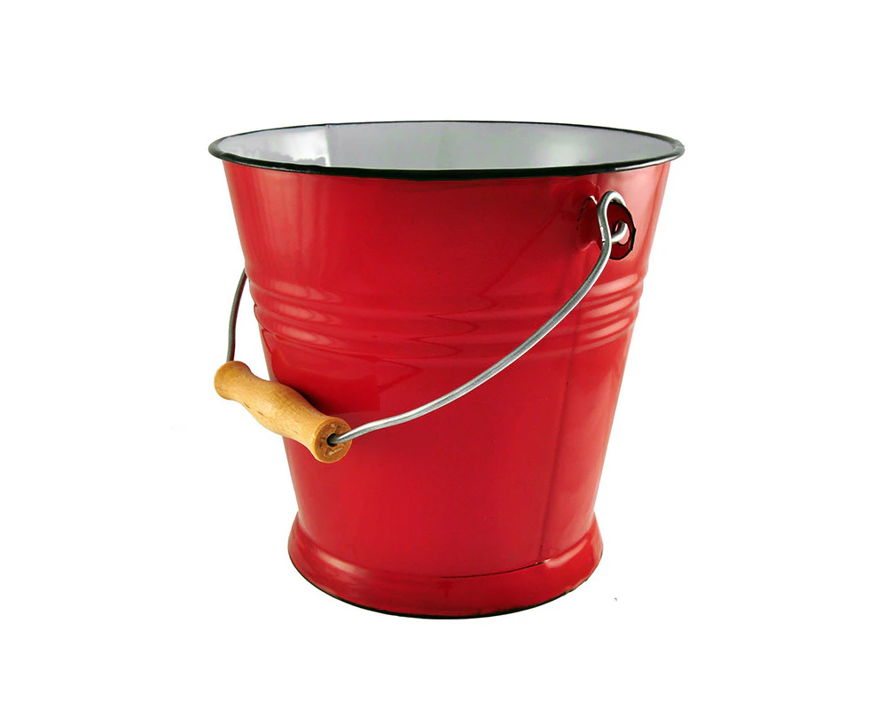 Urban Style Enamelware 5L Ice Bucket Storage Container Cooler w/ Wire Handle Red