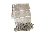 Raine & Humble Stripe Slub Cotton 170cm Throw Sofa/Lounge Rug Blanket Taupe