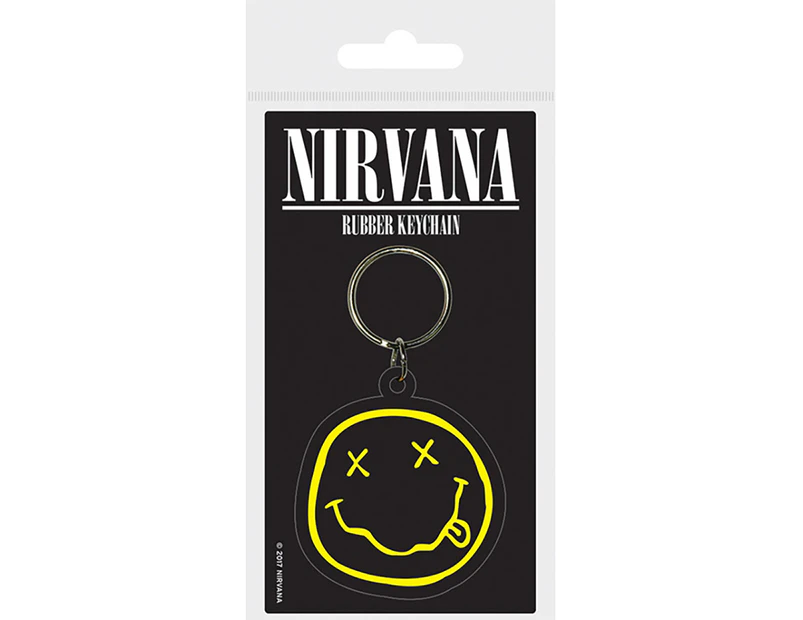 Nirvana Smiley Face Logo Themed 90's Rock Music Rubber Keyring/Keychain