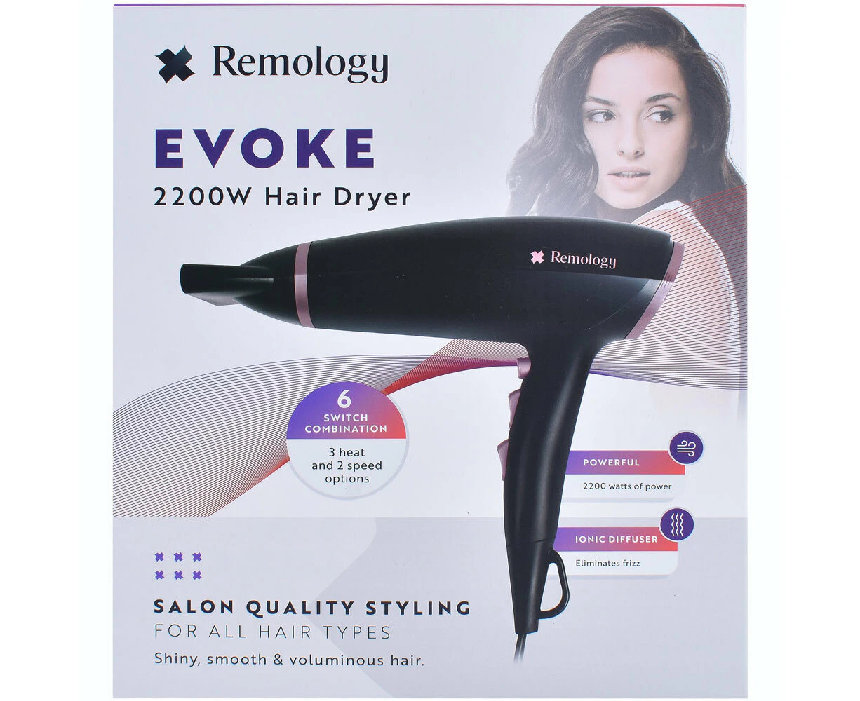 Remology Evoke Electric Full Sized Hair Blow Dryer Styling Tool 2200W - Black