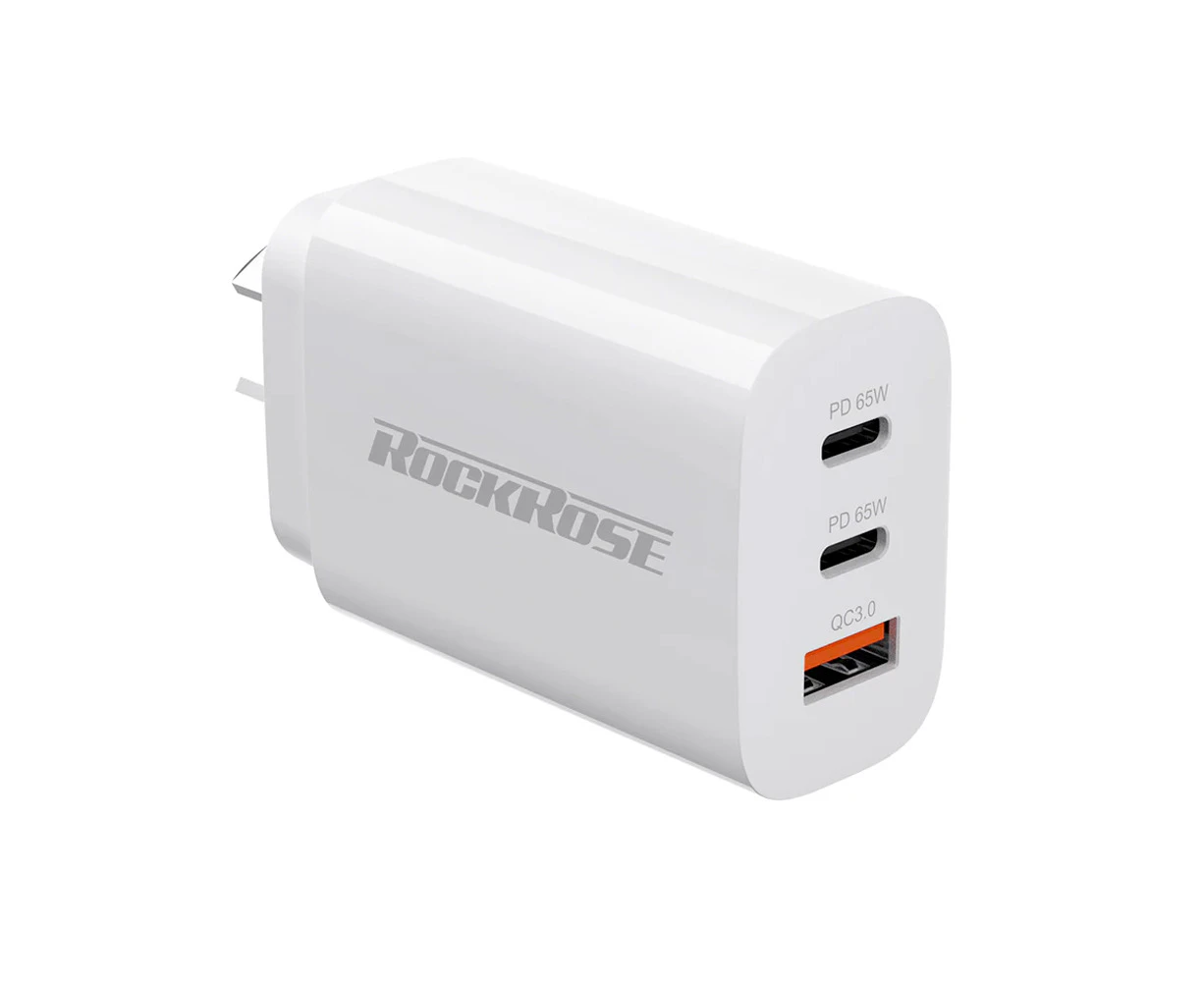 Rockrose 65W Triple Port Wall Travel Charger Casa Iii G65 For Mobile Phone White